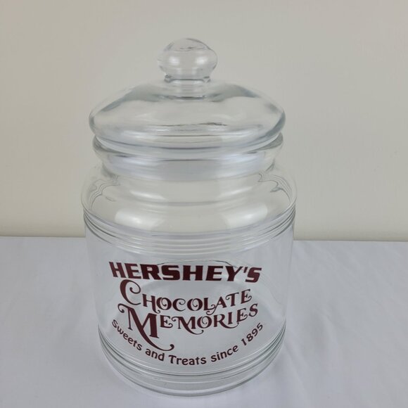 Vintage Hershey’s Chocolate Memories Sweets Treats 1895 Glass cookie jar Lid 90s - Picture 3 of 16
